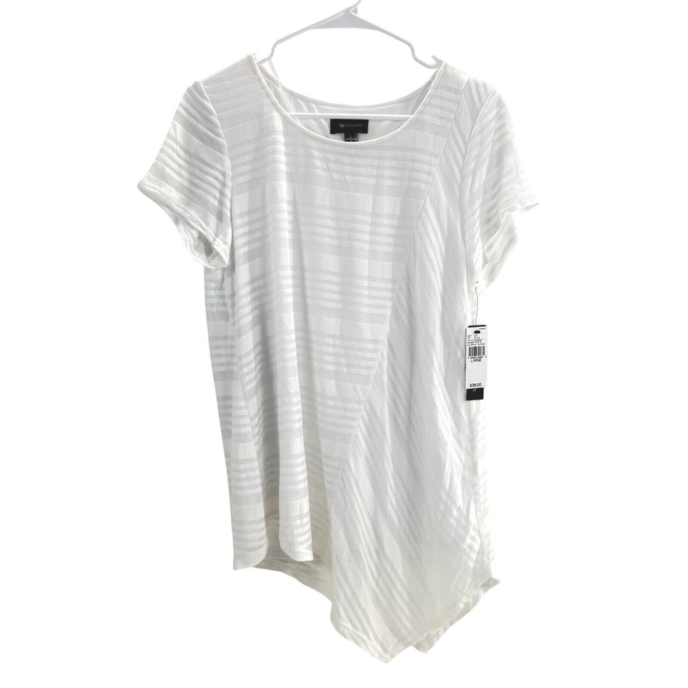 AB Studio Tunic Top Asymmetric Textured Paper White Short Sleeve Large New Boho